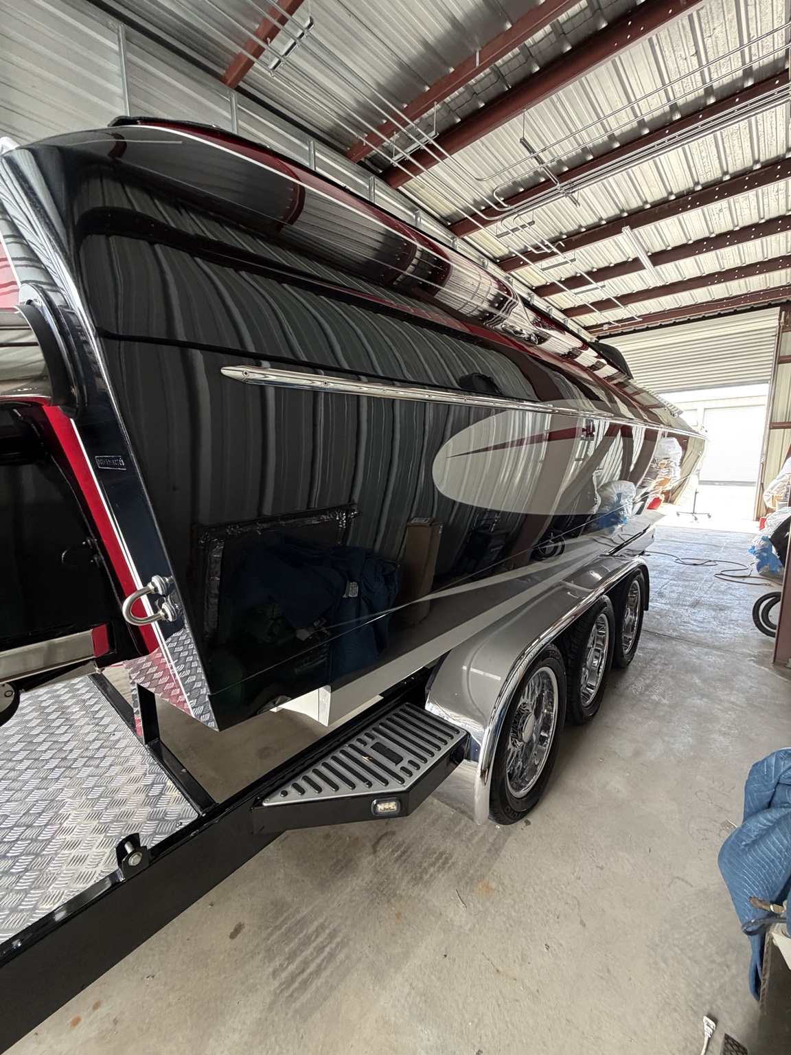 Black boat after marine detailing